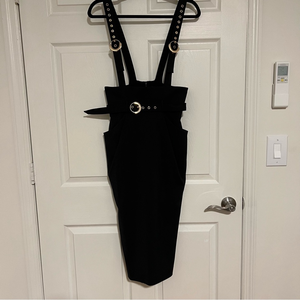 BGL Elegant High Waisted Buckle Suspender Black Pencil Skirt NWOT - Picture 2 of 3